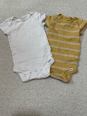 Gerber White & Mustard Stripe Baby One-Piece Bodysuits (2-Pack)